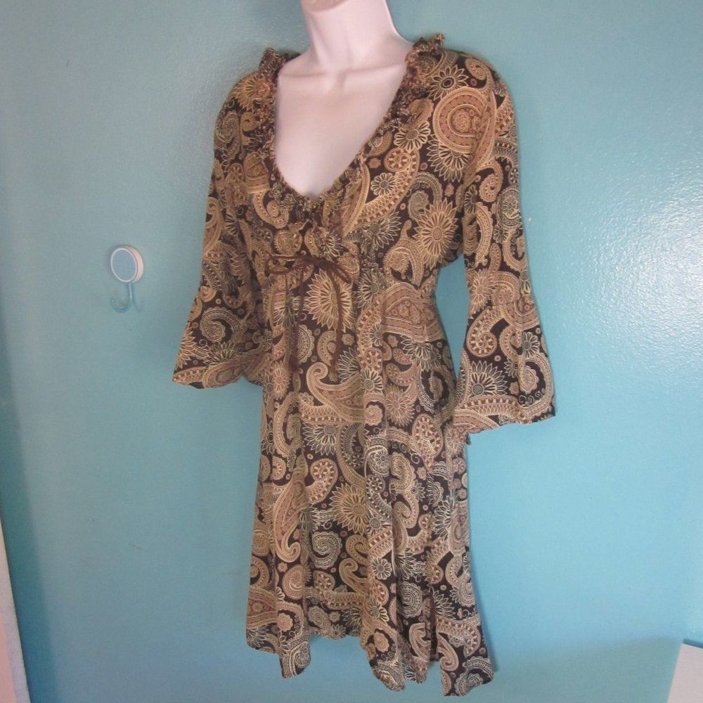 Linen Dress Size S Bag Lady Mudpie Lightweight Summer Paisley Print 38” Bust